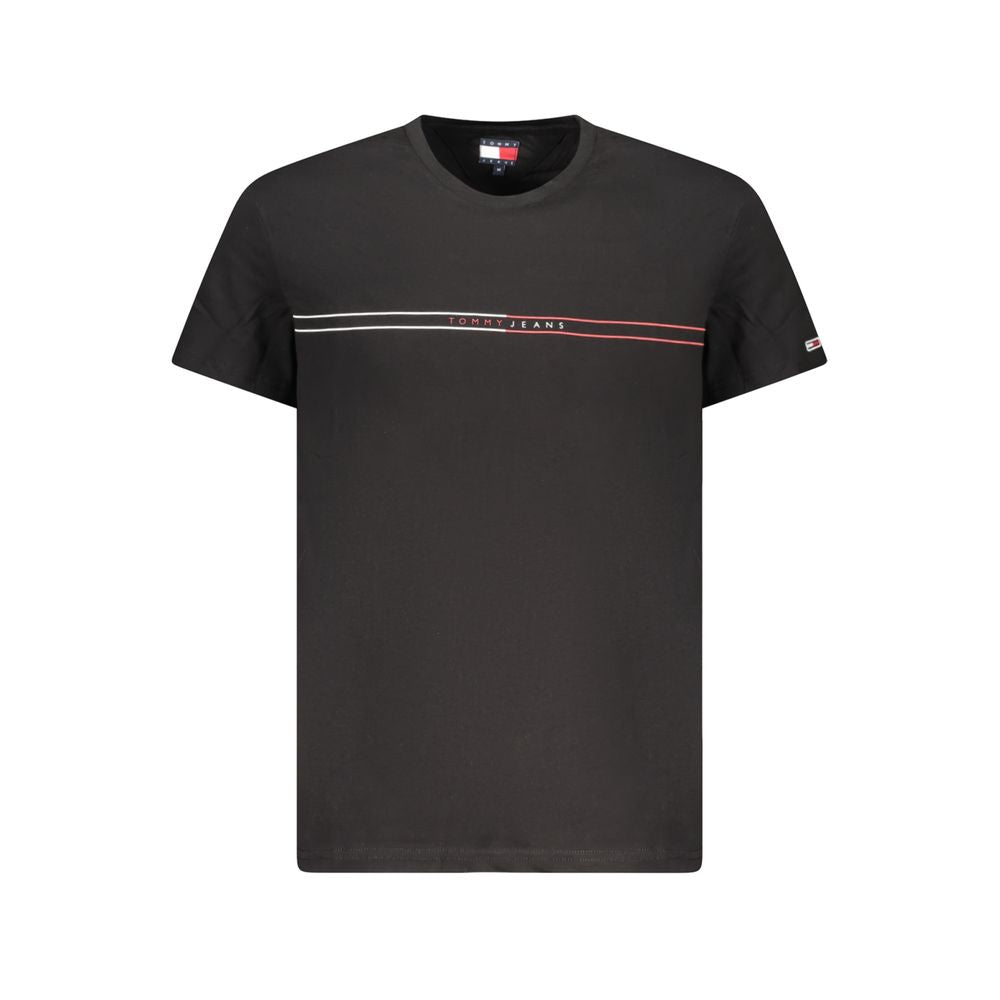 Tommy Hilfiger Black Cotton Men T-Shirt with logo, made from eco-friendly regenerative cotton, offering casual and sophisticated style.