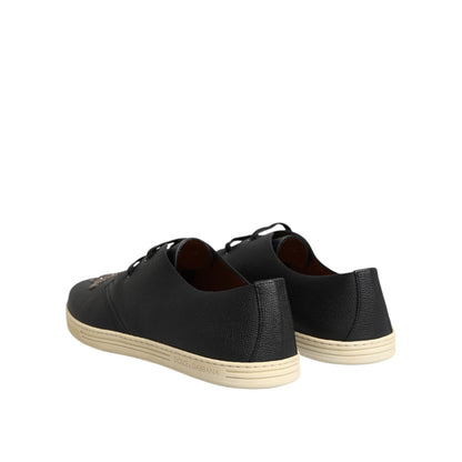 Dolce & Gabbana Black Leather Bee Crown Low Top Sneakers Shoes