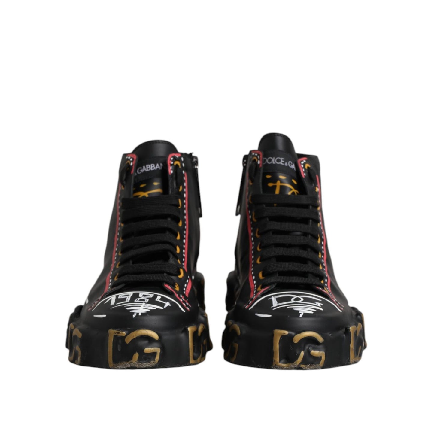 Dolce & Gabbana Black Leather Logo High Top Sneakers Shoes