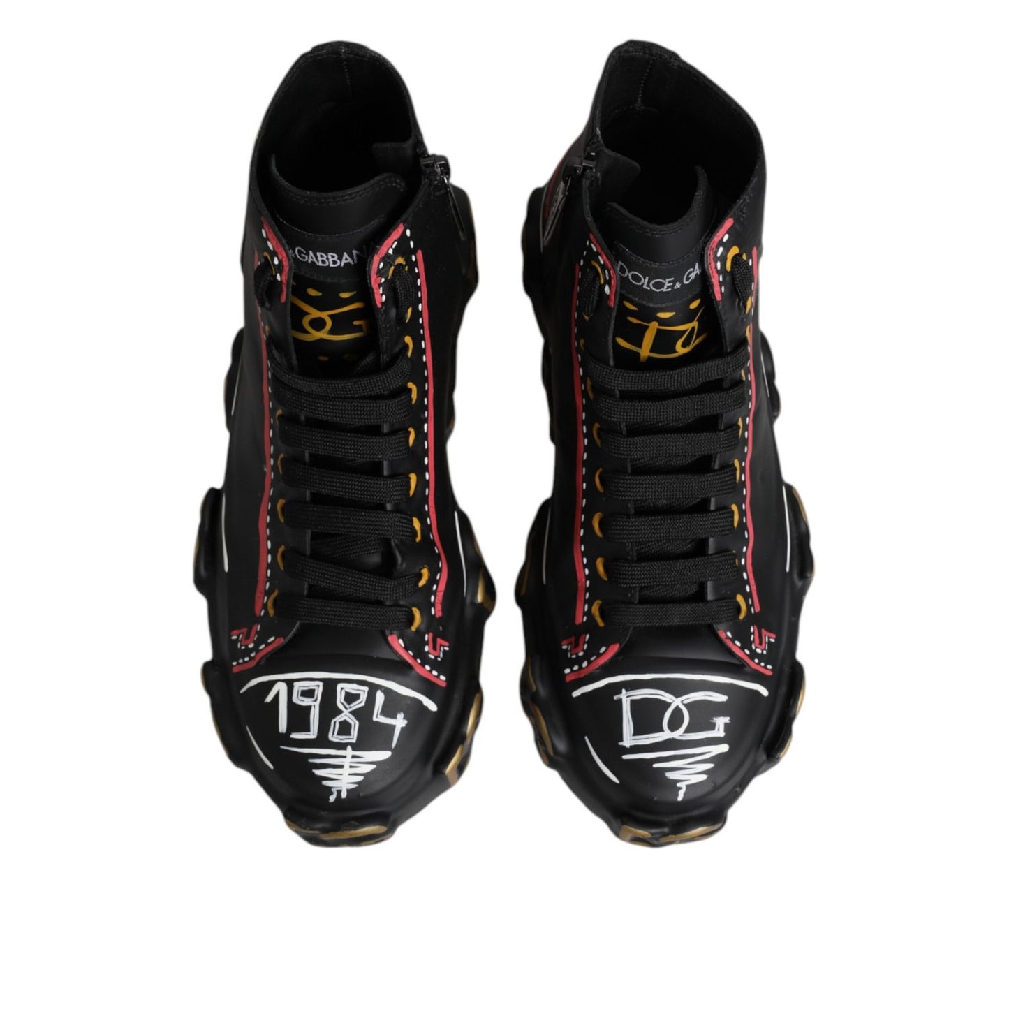 Dolce & Gabbana Black Leather Logo High Top Sneakers Shoes