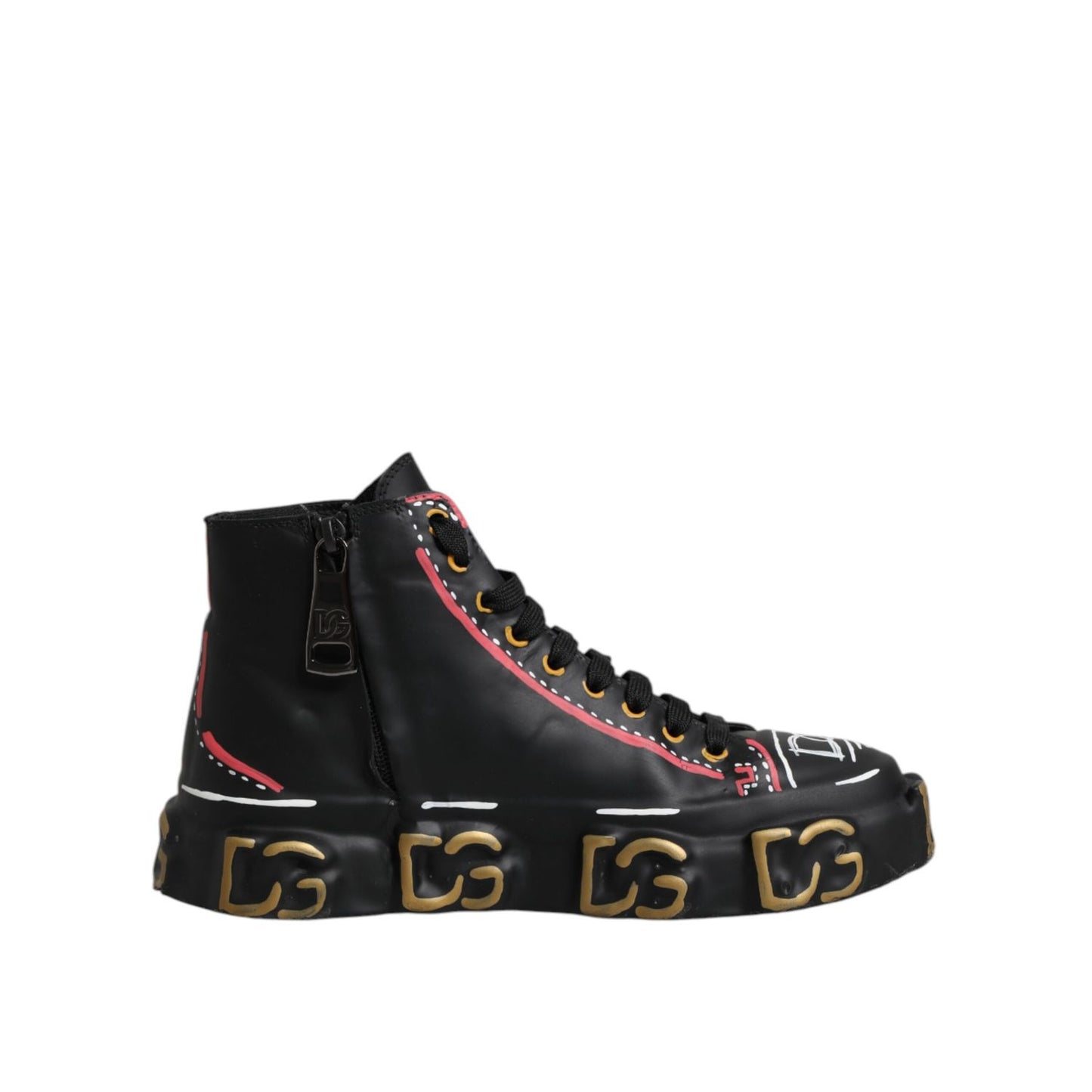 Dolce & Gabbana Black Leather Logo High Top Sneakers Shoes