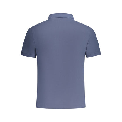 Back view of North Sails Blue Cotton Men Polo Shirt in minimalist style, featuring a classic fit and short sleeves.