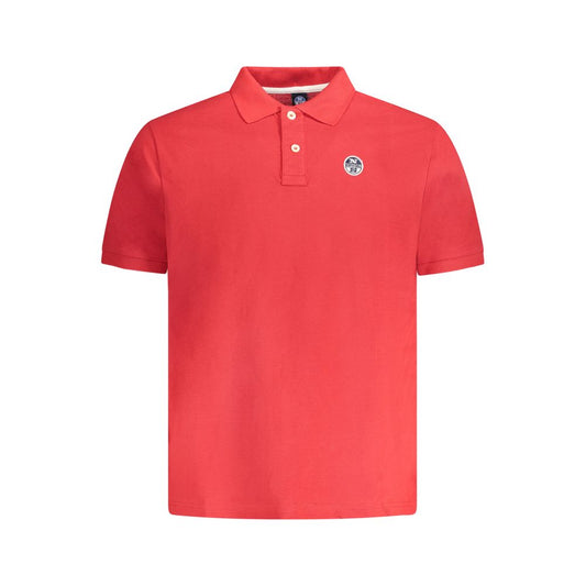 North Sails Red Cotton Men Polo Shirt with logo, 100% cotton, short sleeves, classic style, two-button placket, casual elegance.