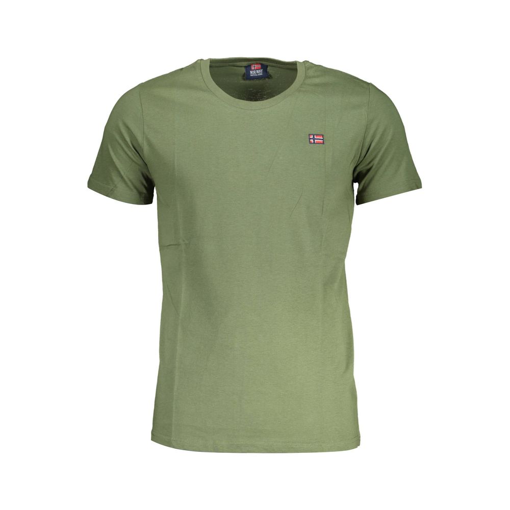 Norway 1963 Green Cotton Men T-Shirt featuring short sleeves and crew neck design, showcasing Norway 1963 logo on vibrant green fabric.