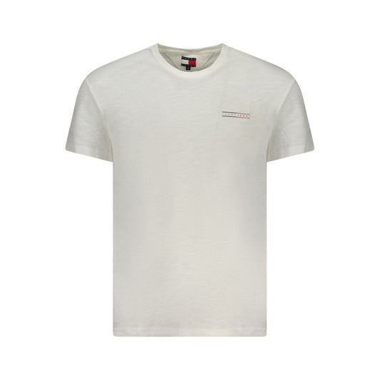 Tommy Hilfiger White Cotton Men T-Shirt featuring iconic logo and sustainable design in regenerative cotton.