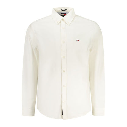 Alt Tag: Tommy Hilfiger White Cotton Men Shirt - Classic long sleeve design with button-down collar and iconic logo, regular fit for comfort.