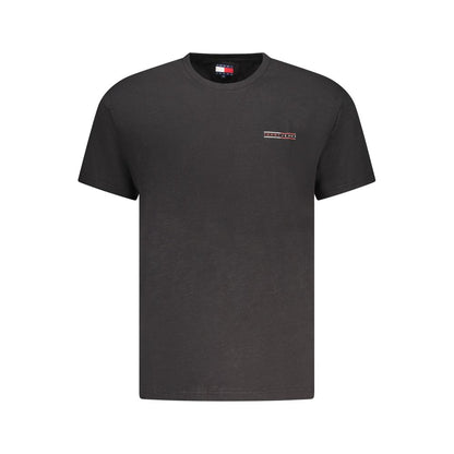 Tommy Hilfiger Black Cotton Men T-Shirt with crew neck and logo print, made from 95% regenerative cotton, perfect for casual or layered outfits.