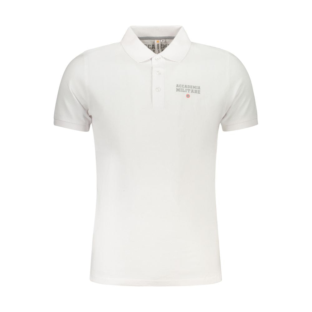Accademia Militare White Cotton Polo Shirt, short sleeve with tricolore print and logo, featuring 3 buttons.