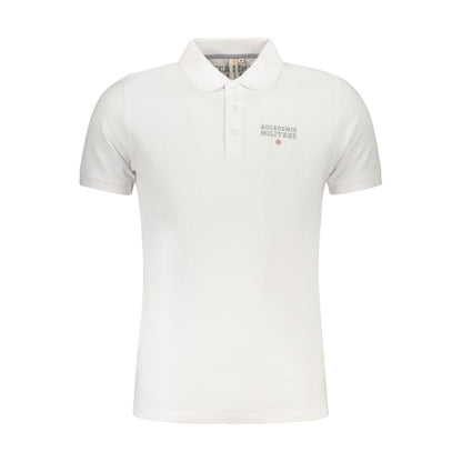Accademia Militare White Cotton Polo Shirt, short sleeve with tricolore print and logo, featuring 3 buttons.