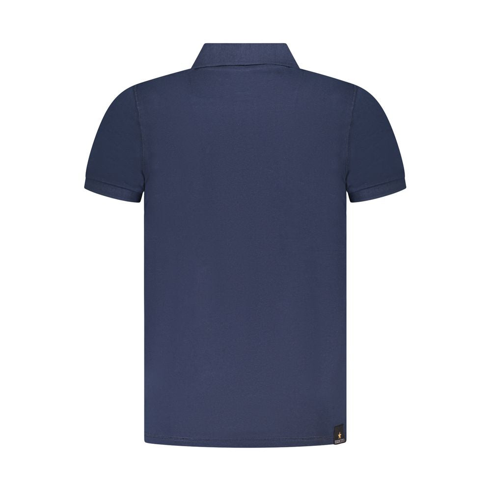 Back view of Accademia Militare Blue Cotton Polo Shirt with short sleeves and logo.