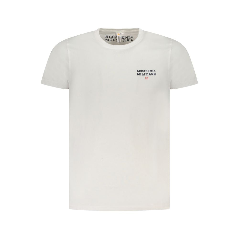 Accademia Militare White Cotton T-Shirt, short sleeve, crew neck, with logo print, displaying small academy design.