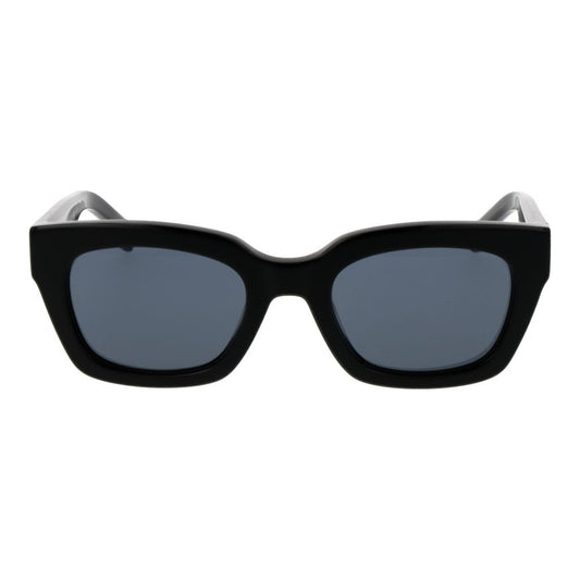 Tommy Hilfiger Black Women Sunglass with black acetate frame, full-rim oval style, grey lenses providing 100% UVA & UVB protection.
