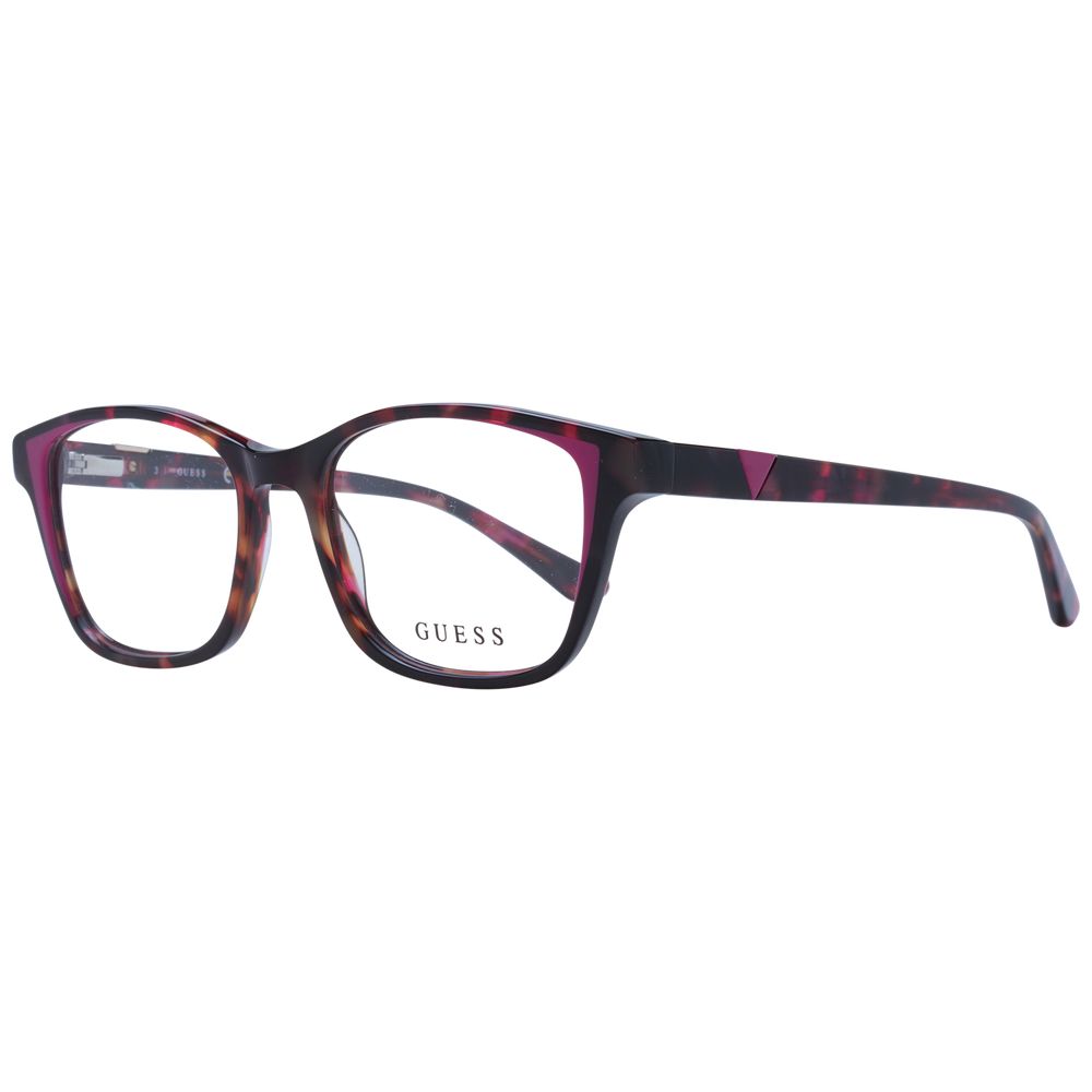 Alt Tag: Guess Pink Women Glasses Frame in acetate full-rim square style with rose color, 50-16-140 size, includes branded case.