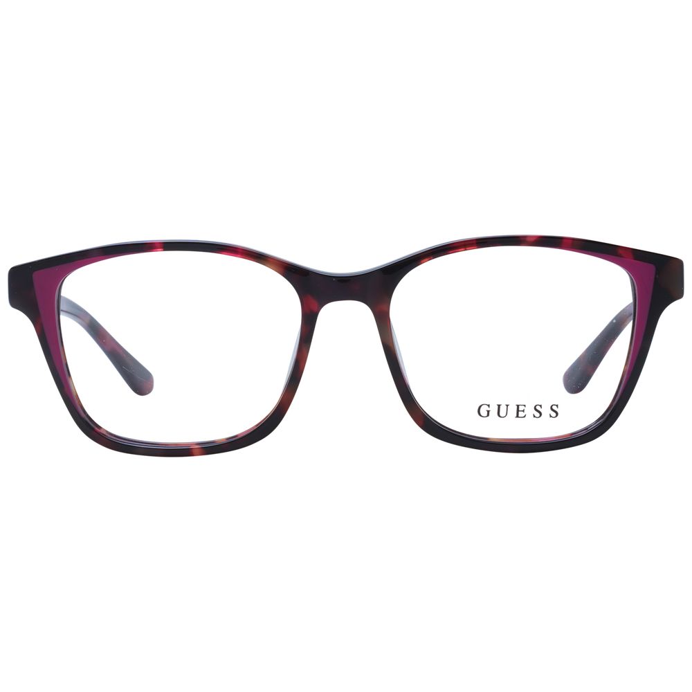 Guess Pink Women Glasses Frame, rose acetate, full-rim, square style, includes branded case, lens width 50mm, bridge 16mm, temples 140mm.
