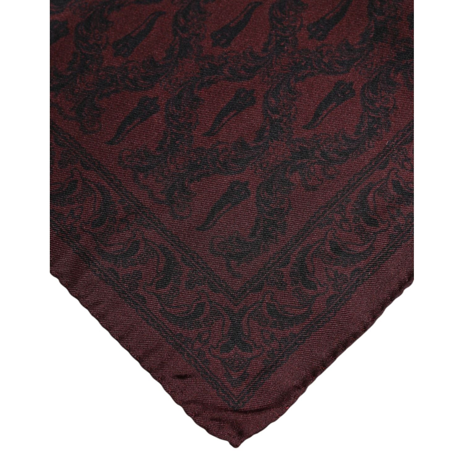 Dolce & Gabbana Maroon Black Printed Square Men Foulard Scarf
