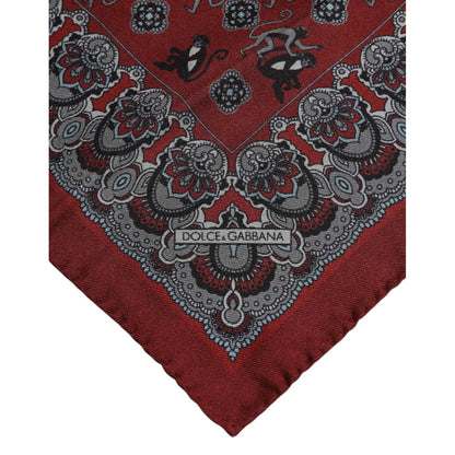 Dolce & Gabbana Maroon Monkey Print Silk Square Foulard Scarf