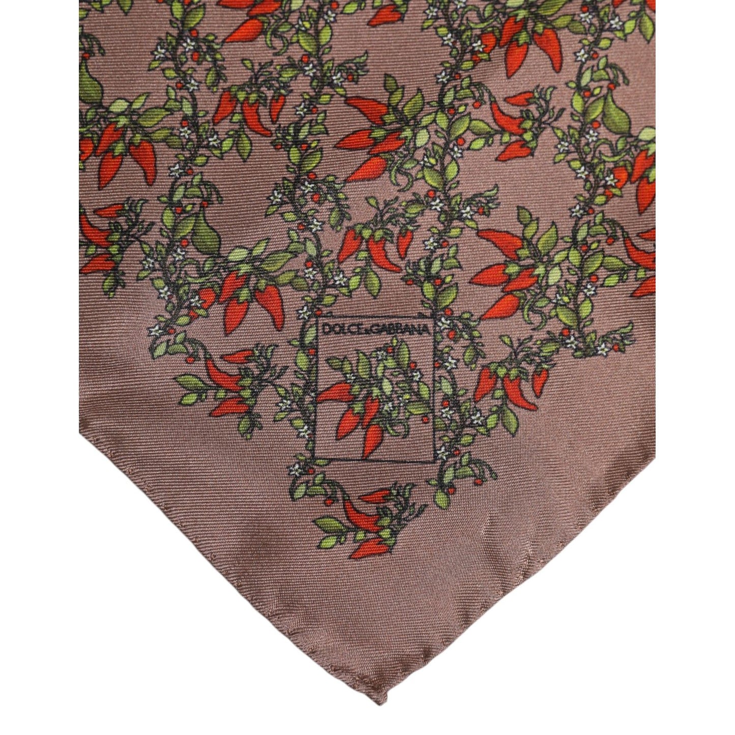 Dolce & Gabbana Brown Chili Print Silk Square Foulard Scarf