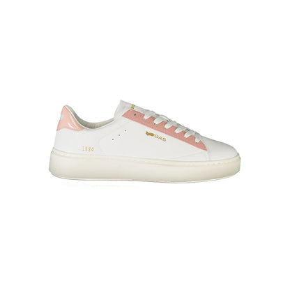 Gas White Polyester Women Sneaker with pink accents and Gas logo, chic and durable design for trendy footwear style.