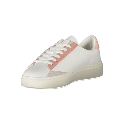 Gas White Polyester Women Sneaker with pink accents and chic print for stylish comfort and durability.