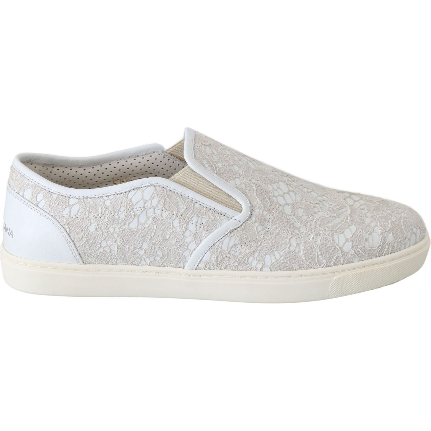 Dolce & Gabbana White Leather Lace Slip On Loafers Shoes