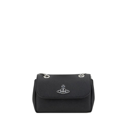 Vivienne Westwood Black Polyethylene Shoulder Bag with chain strap and Orb logo, elegant design with front flap closure.