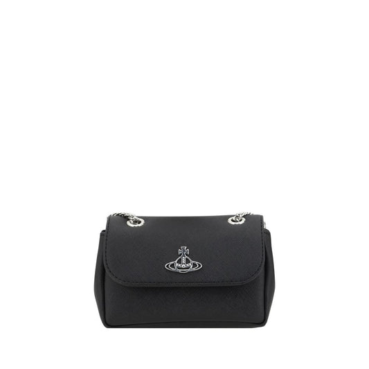 Vivienne Westwood Black Polyethylene Shoulder Bag with chain strap and Orb logo, elegant design with front flap closure.