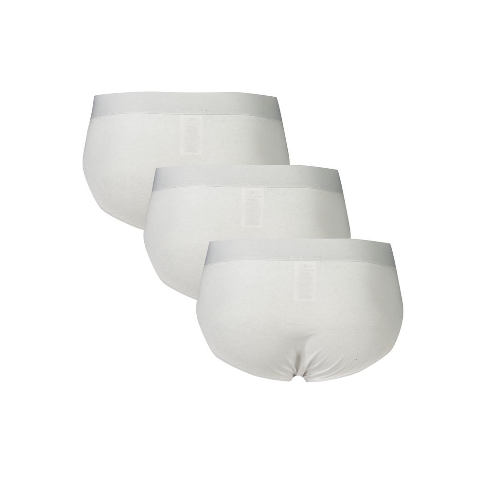 Bikkembergs White Cotton Underwear tri-pack with elastic waistband and logo print, elegant slip design.