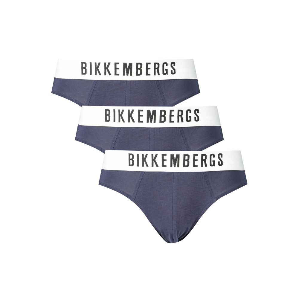 Bikkembergs Blue Cotton Underwear tri-pack with elastic waistband and logo print, presenting elegance and style.
