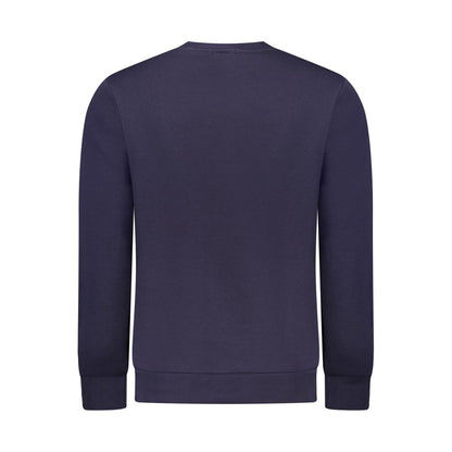 Back view of Rifle Blue Cotton Men Sweater showcasing long sleeve design and high-quality craftsmanship.