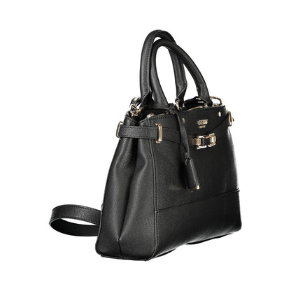 Guess Jeans Black Polyethylene Handbag with adjustable strap and logo, featuring multiple compartments and contrasting details.