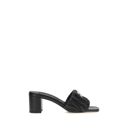 Miu Miu Black Lamb Ovis Aries Aries Stiletto Heel Sandals with squared toe and metal monogram plaque