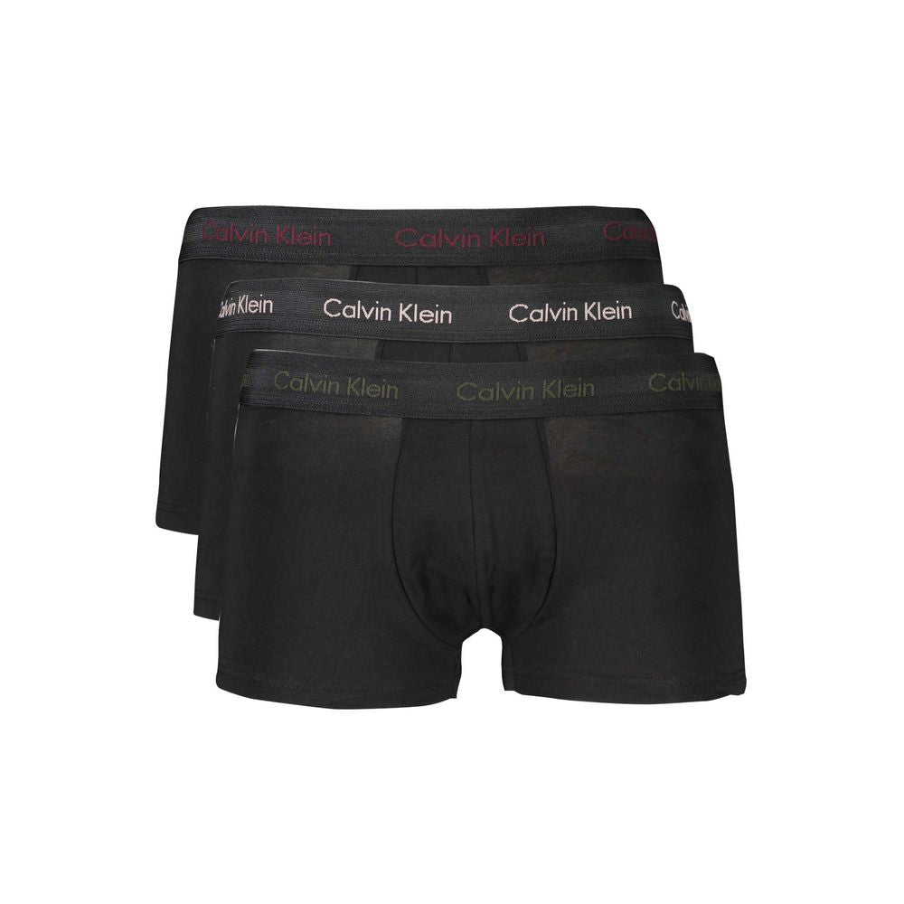 Calvin Klein Black Cotton Underwear boxer tri-pack with elastic waistbands in different colors and logo detail.