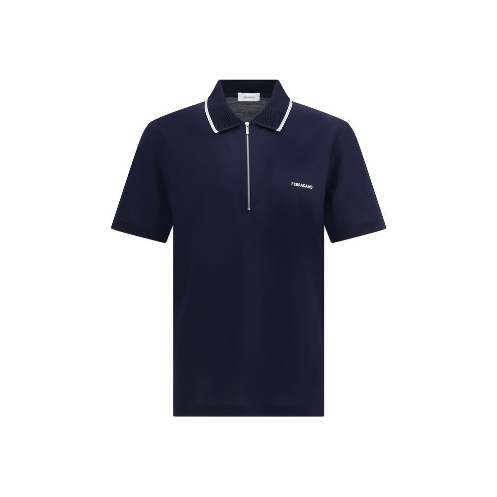 Ferragamo Blue Cotton Polo Shirt