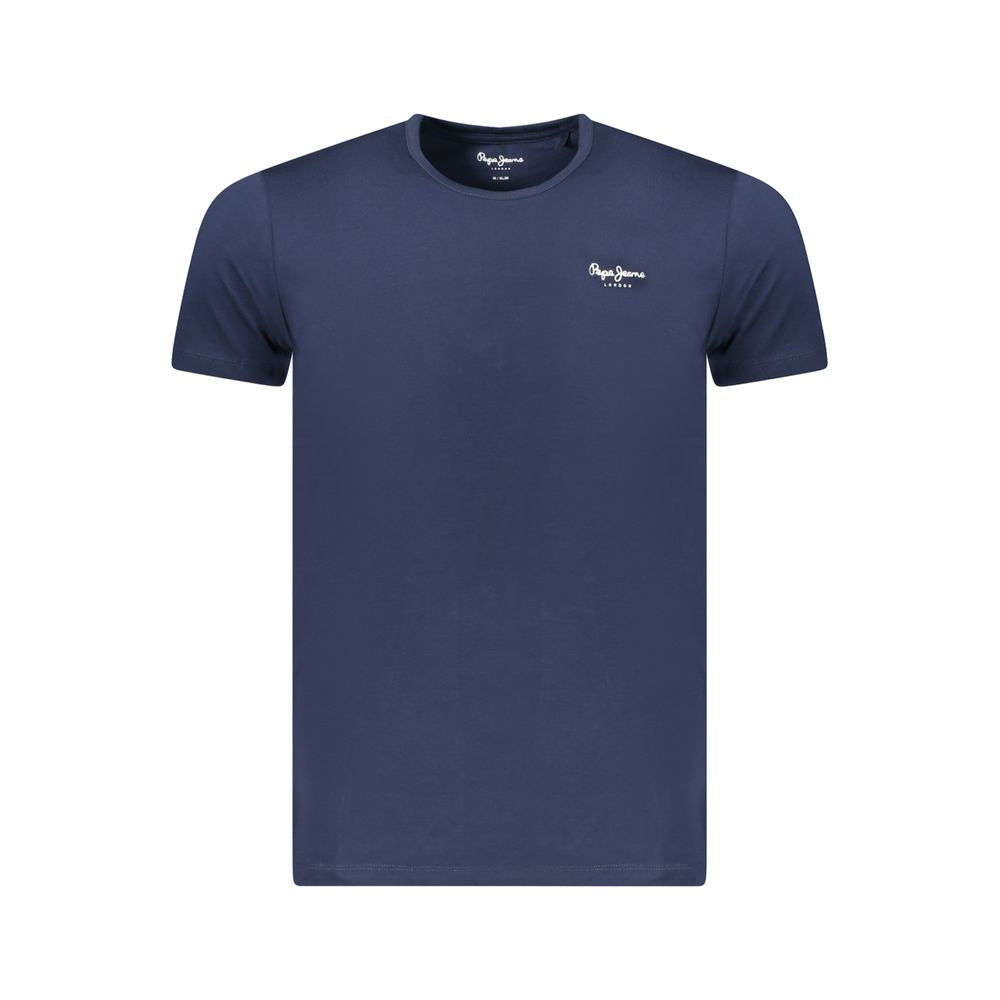 Pepe Jeans Blue Cotton Men T-Shirt with crew neck, slim fit, sustainable material, and stylish print for eco-conscious fashion.