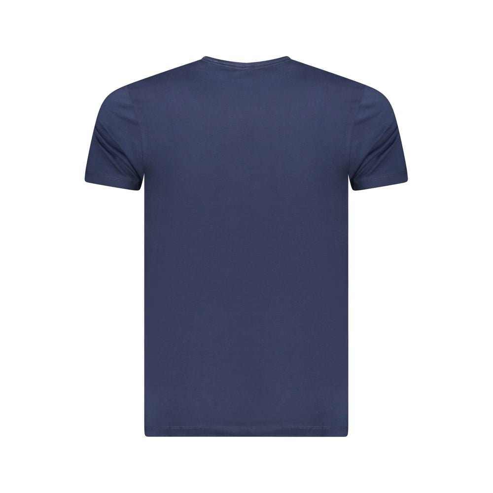 Pepe Jeans Blue Cotton Men T-Shirt back view showcasing slim-fit design and sustainable fabric.