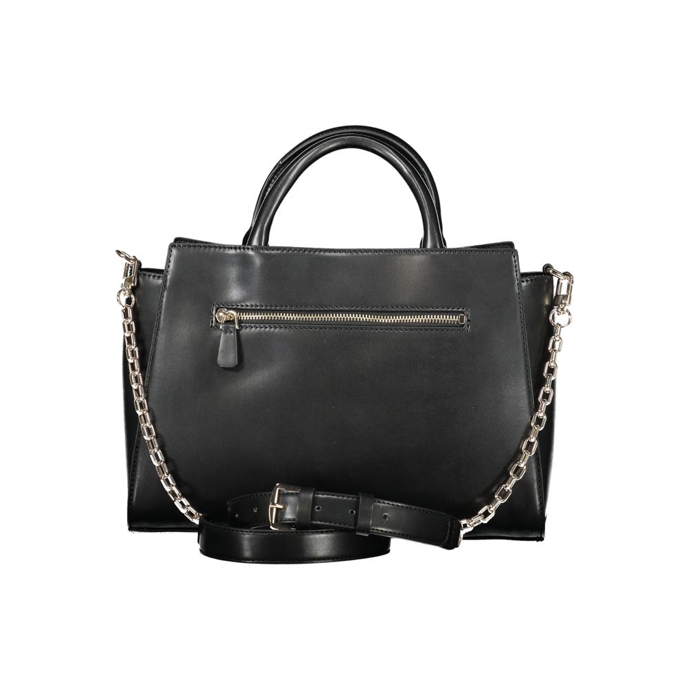 Guess Jeans Black Polyethylene Handbag with adjustable strap, two handles, external pocket, contrasting details, and logo.
