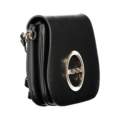 Mario Valentino Black Polyethylene Handbag with adjustable strap and logo, featuring compartments and internal pockets.