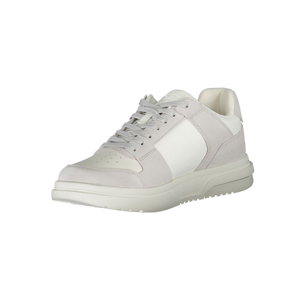 Tommy Hilfiger White Polyester Sneaker with laces, featuring contrast details and logo design, ideal for sports footwear enthusiasts.