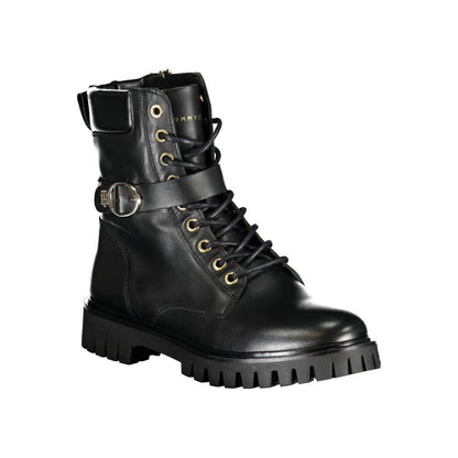 Tommy Hilfiger Black Leather Women Boot