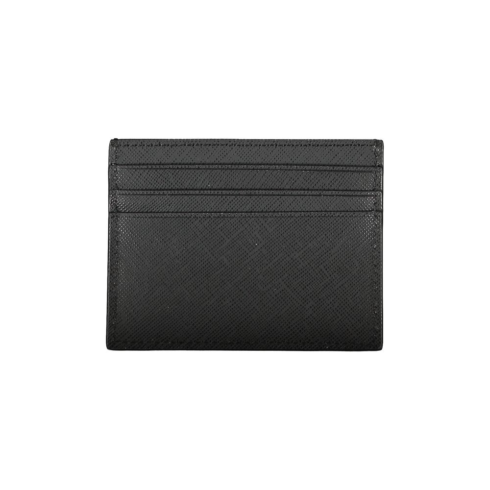 Tommy Hilfiger Black Leather Wallet with card holder, central pocket, contrast details, and logo design.