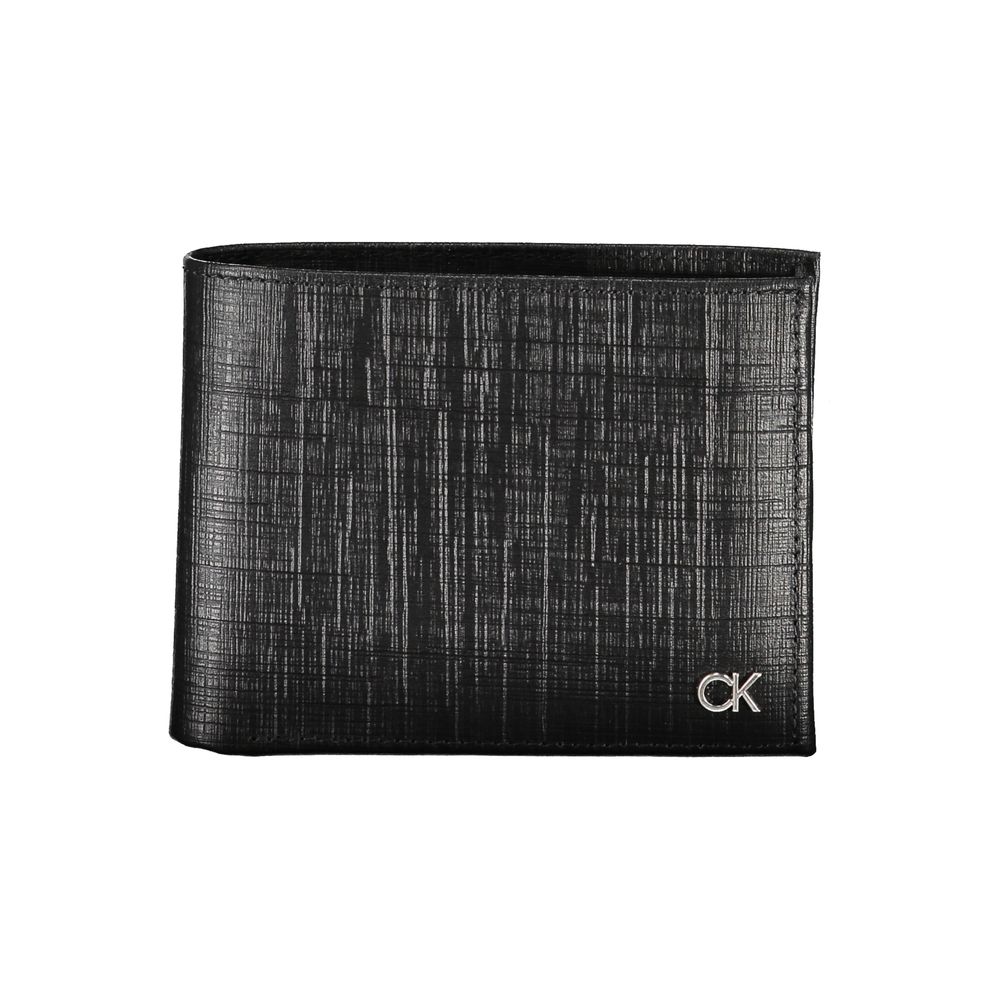 Calvin Klein Black Leather Wallet with RFID blocking, card slots, coin purse, and logo detail