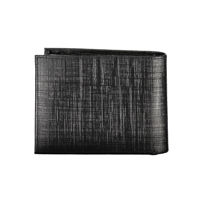 Calvin Klein Black Leather Wallet with RFID blocking, coin purse, card spaces, contrast details, and logo branding.