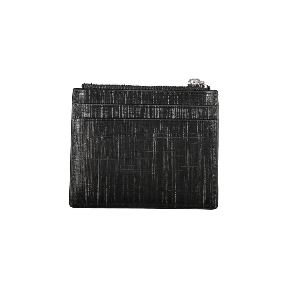 Calvin Klein Black Leather Wallet with card holder, central pocket, zip closure, and logo detailing