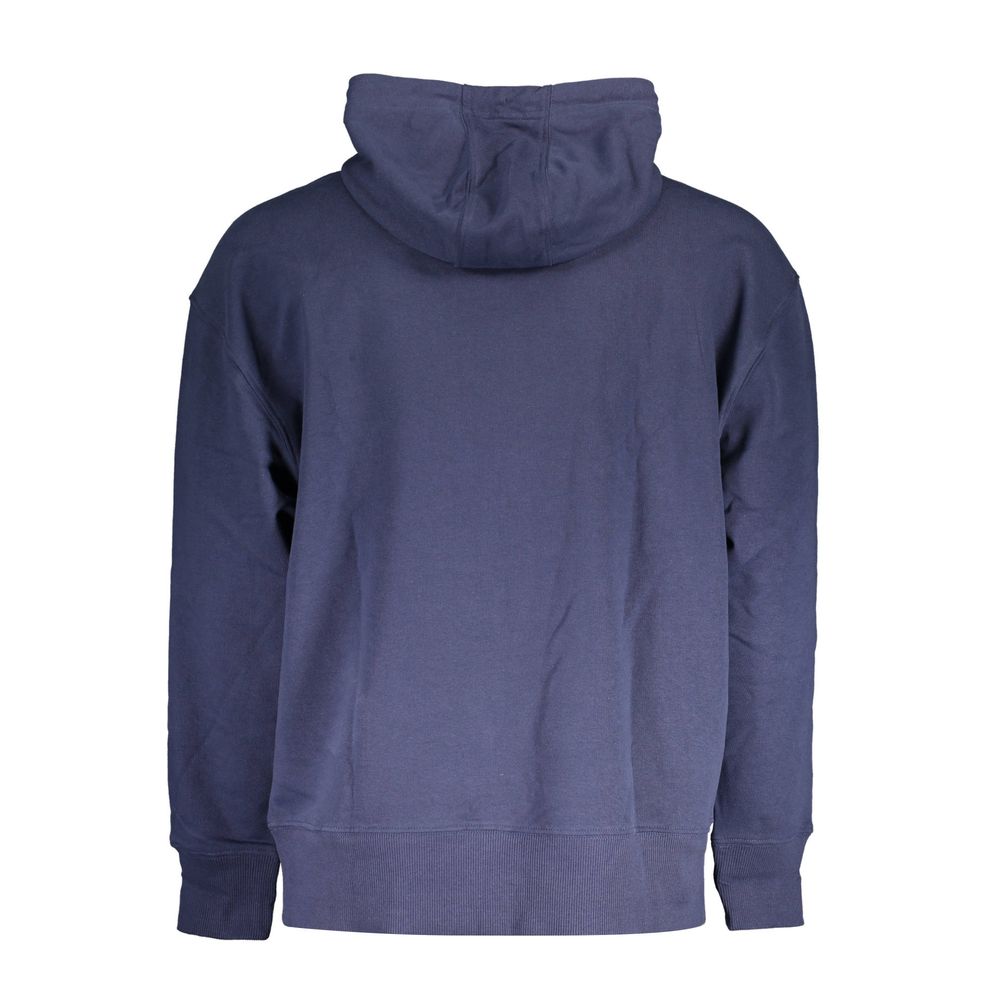 Back view of Tommy Hilfiger Blue Cotton Men Sweater showcasing its hood and design.