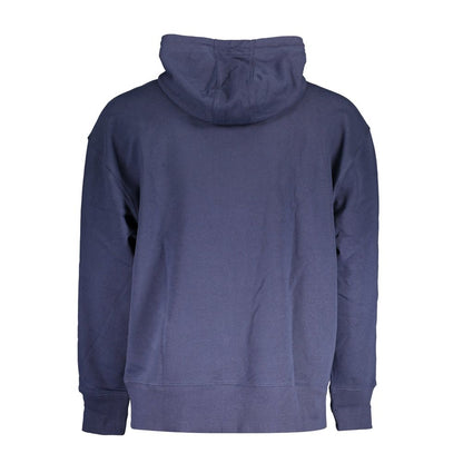 Back view of Tommy Hilfiger Blue Cotton Men Sweater showcasing its hood and design.