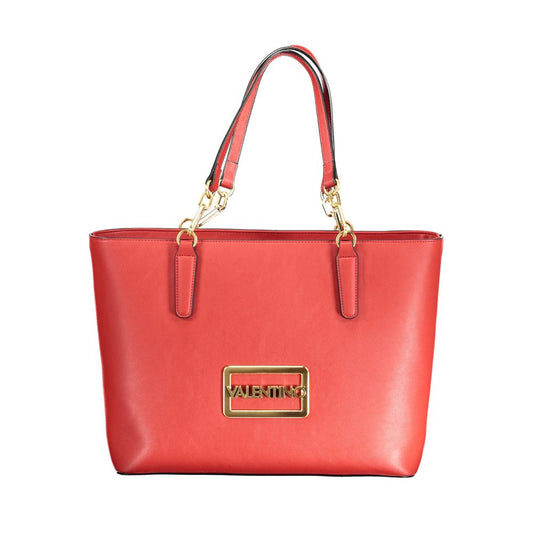 Mario Valentino Red Polyethylene Handbag with shoulder handles and adjustable strap, features logo and protective feet.