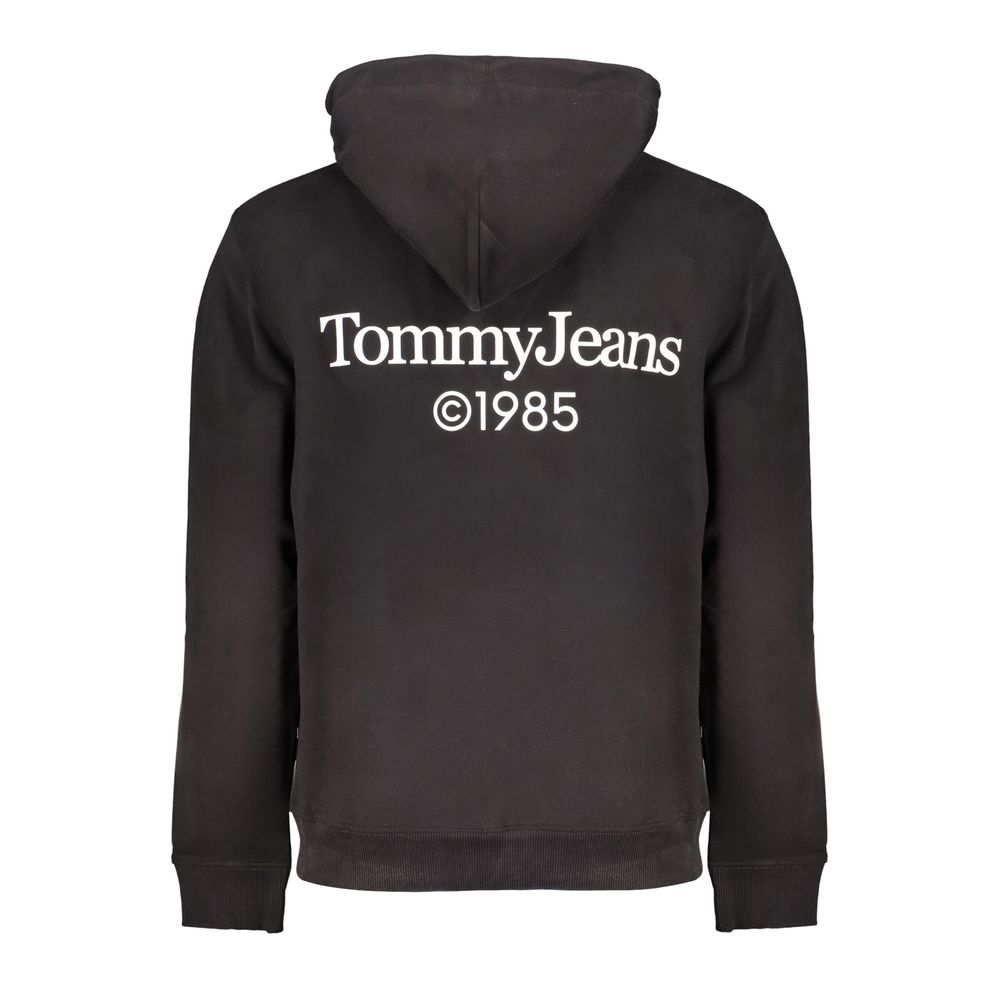 Back view of Tommy Hilfiger Black Cotton Men Sweater with logo and hood.
