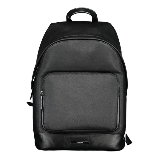 Calvin Klein Black Polyester Backpack with adjustable straps, external pocket, and laptop compartment. 50% recycled material.