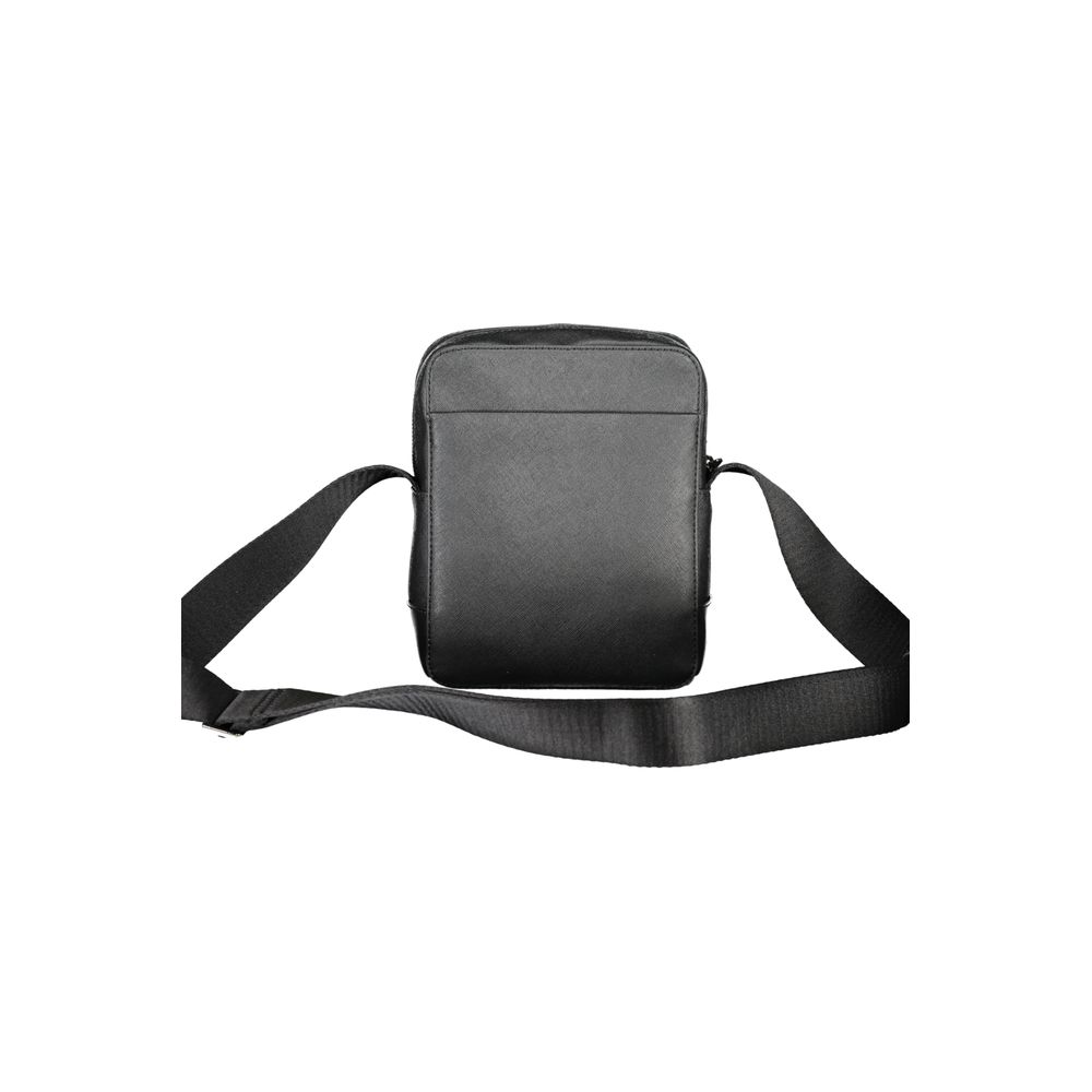 Calvin Klein Black Polyester Shoulder Bag with adjustable strap, external and internal pockets, and zip closure, featuring logo made from 50% recycled polyester.