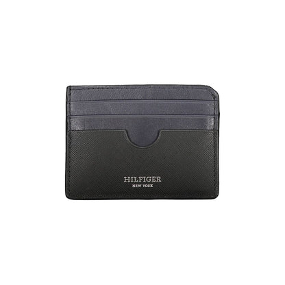 Tommy Hilfiger Black Leather Wallet featuring card holder with contrast details and logo